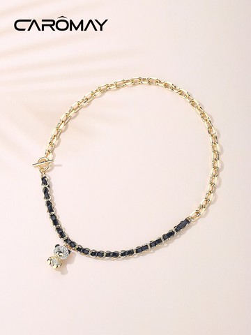 CAROMAY璀璨新潮小熊拼接項鏈女個性高級吊墜時尚小眾設計