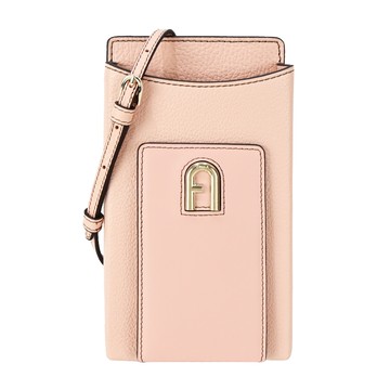 [平輸版] 【FURLA】PRIMULA拱門LOGO荔枝紋斜背手機包(粉)真品平輸