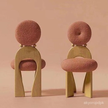 臺灣熱賣 網紅衕款 🚚 設計師專用椅侘寂風高靠背餐椅臥室化妝凳網紅複古實木梳妝臺椅子 FMEJ