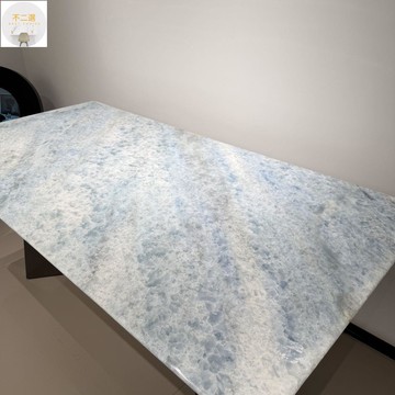 餐桌 免運 附發票 進口天然藍水晶奢石餐桌法式極簡風長形餐桌家具 支持訂製