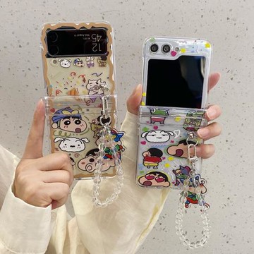 卡通蠟筆小新適用三星galaxyzflip7手機殼新款zflip4防摔zflip3折疊屏外殼帶鉸鏈全包三星折疊手鏈zflip6硬殼