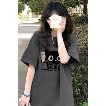 短袖女 美式純棉短袖女 上衣女 衣服 女裝美式復古純棉短袖t恤女夏季新款寬鬆oversize小個子百搭休閒上衣10/17