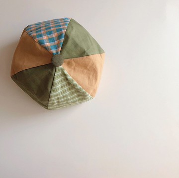 拼色六角貝蕾帽 - 黃綠