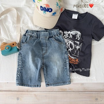 🌈✨mix1001 懷舊刷色牛仔 側刺繡字母短褲✨兒童刺繡造型牛仔短褲5-17