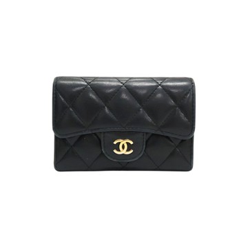 CHANEL 香奈兒 黑色羊皮 Matelasse Card Holder 卡夾 名片夾 【二手名牌BRAND OFF】