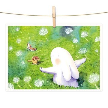 afu水彩插畫明信片 - 揚起的幸福