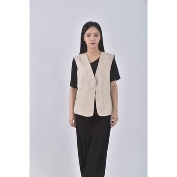 (M) 亞麻背心杏色外套二手衣