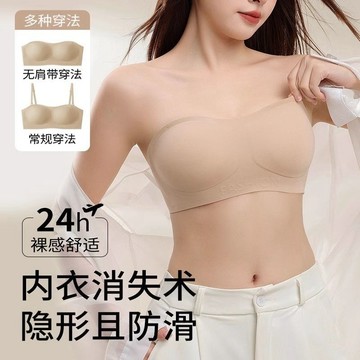 粉底液無肩帶內衣女小胸聚攏防滑不掉隱形無痕抹胸裹胸文胸罩