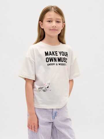 女童裝 Gap x Snoopy史努比聯名 印花圓領短袖T恤-白色