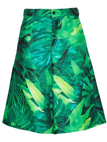Comme des Garçons Homme Plus - leaf-print cotton shorts - men - Cupro/Polyester - M - Green