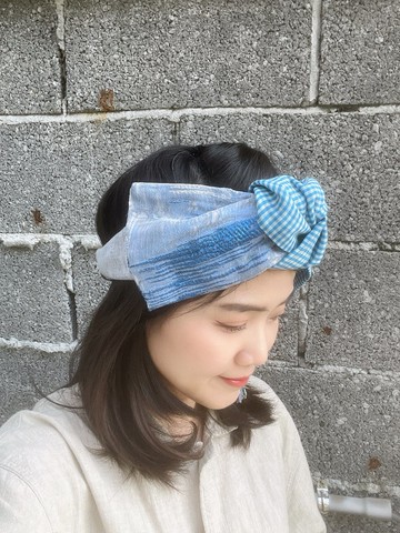 冰晶藍格子 鬆緊寬髮帶