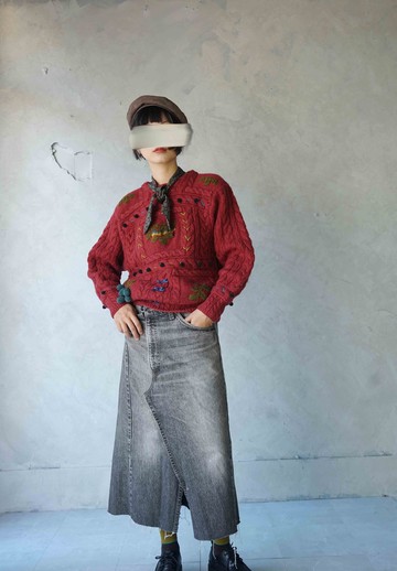 Restyle改造古著-Levis 505經典橘標水洗灰黑不對稱開衩牛仔長裙