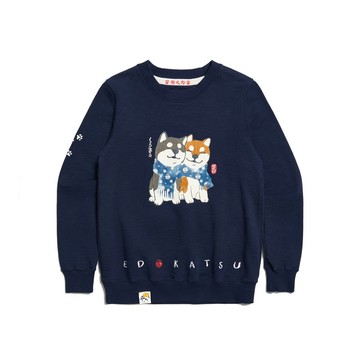 江戶勝 日系 女裝 勝太郎與黑丸友達長袖T恤(丈青色) #上衣