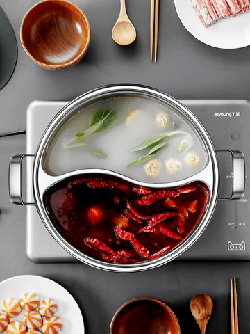 一體成型鴛鴦鍋火鍋鍋家用電磁爐專用304不銹鋼火鍋盆