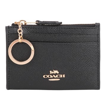 COACH-立體金馬車素面防刮方型卡層鎖圈零錢包（黑）_廠商直送