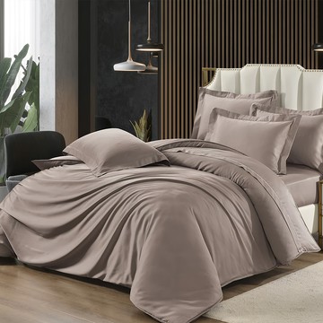 貝淇小舖 60支日旅素色全鋪棉床包四件組 - Tencel 100%天絲  雙人加大  松霧咖