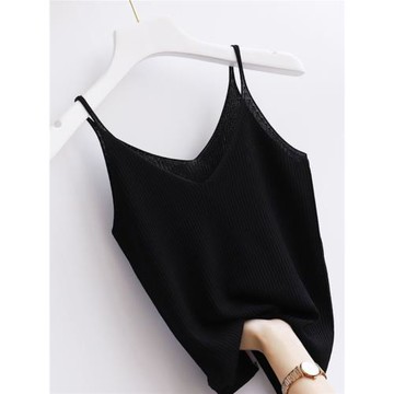 短款螺紋冰絲吊帶背心女春夏大碼性感開衫內搭打底衫v領針織上衣