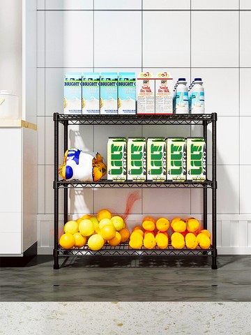 新款廚房置物架3層落地碳鋼收納整理架水果蔬菜貨架多層中式架子