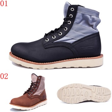 pathfinder口67104口潮流短筒工裝馬丁靴登山靴男真皮帆布拼接戶外沙漠靴JHS杰恆社