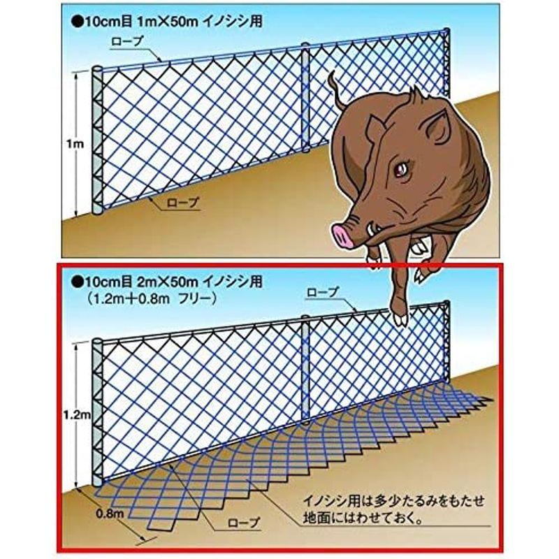 防獣ネット C 10cm (1.2m 0.8m)x50m 猪用 張りロープ付 フリータイプ