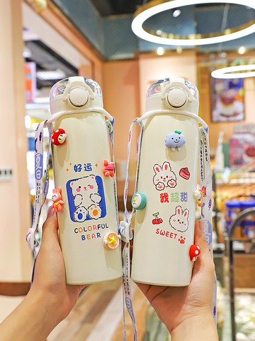 保溫杯女士高顏值304不銹鋼帶吸管式ins可愛少女心網紅款便攜杯子