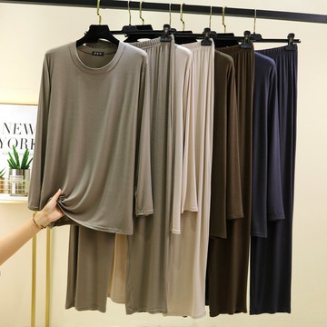 莫代爾長袖長褲家居服套裝男秋季薄款圓領t恤寬松直筒褲兩件套鑫弘-衣錦男裝