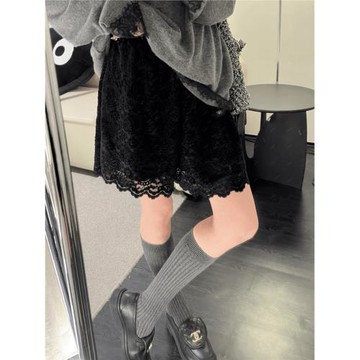 韓國東大門早秋新款黑色蕾絲百搭個性打底短褲ins韓系設計感褲子