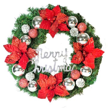 摩達客20吋浪漫朵朵聖誕花豪華綠色聖誕花圈福臨圈紅銀系台灣手工藝