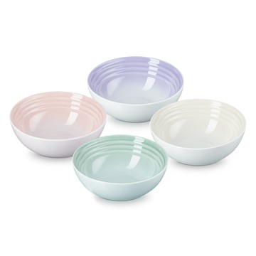 LE CREUSET -瓷器早餐榖片碗組16cm - 4入 (貝殼粉/淡粉紫/湖水綠/蛋白霜)