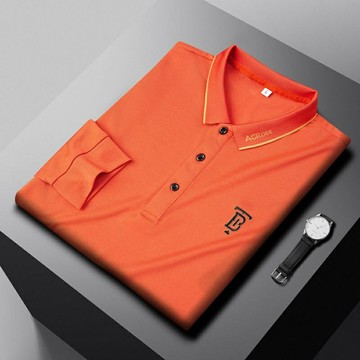 高檔長袖上衣男|大碼90公斤男POLO衫|中青年商務打底衫|寬鬆繡花POLO衫|休閒潮流速乾衣|韓版長袖POLO衫男