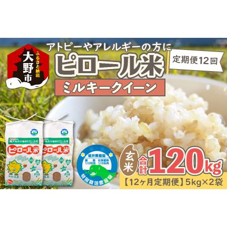 ふるさと納税 ミネラル豊富！弱アルカリ性のピロール米 ミルキークイーン 玄米 10kg（5kg×2袋）× .. 福井県大野市