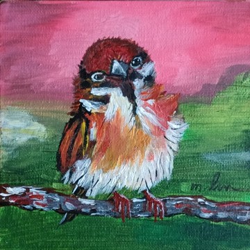 小鳥的凝視 原創油畫 獨一無二 立即擁有