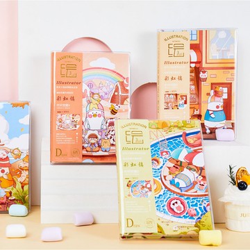 🍋檸檬青🍋清倉台灣現貨彩虹鎮系列水晶精裝本4款A5手賬本128張入日記本筆記本記事本手賬本