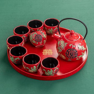中式陶瓷結婚茶具套裝婚慶擺件伴娘新人嫁妝敬茶杯壺新婚禮物禮品