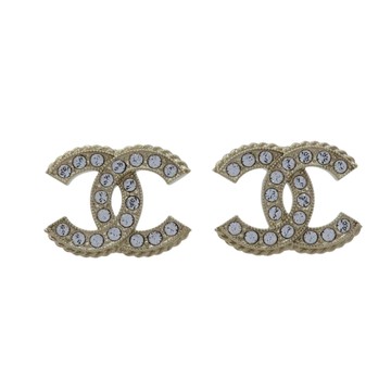 CHANEL 香奈兒 金色金屬 水晶 雙C 耳環 【二手名牌BRAND OFF】