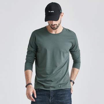 莫代爾棉涼感男士長袖t恤2025春秋季百搭打底衫純色潮流上衣男裝