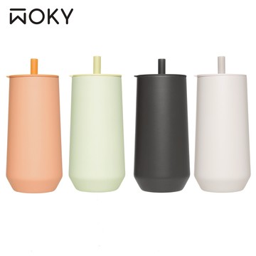 【WOKY 沃廚】輕芯鈦瓷易潔層吸管保溫杯600ml (吸管帽子杯)