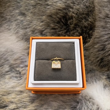 HERMES 愛馬仕 經典Amulettes pendant玫瑰18K金滿鑽KELLY戒指(玫瑰金)(#53 國際圍11.5)