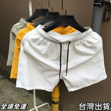 台出免運  四分褲男夏季沙灘褲韓版三分褲速幹短褲糖果色寬鬆薄款運動短褲潮AA