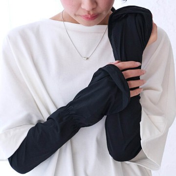 日本 LIZDAYS - 接觸涼感 抗UV彈性袖套(指環型覆蓋)-黑