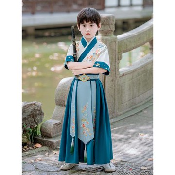 兒童漢服唐裝男孩古風套裝2025夏裝短袖少爺學生國學服高端演出服