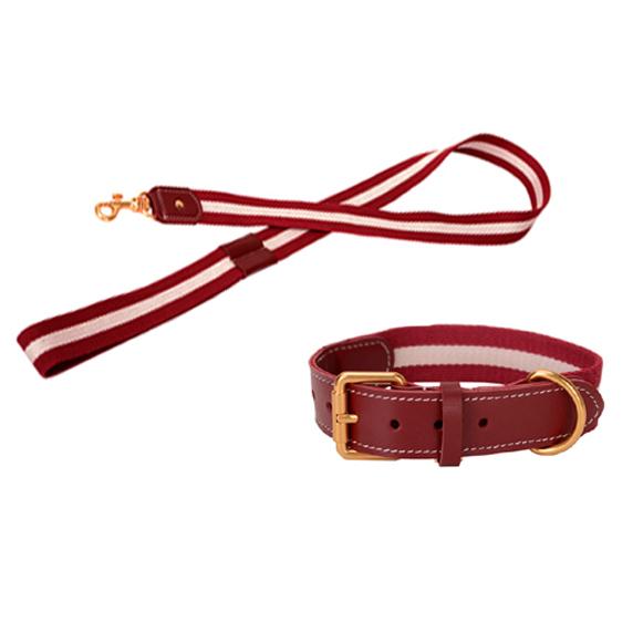 ペット用品 首輪 リード 犬 Lサイズ ワインレッド wine red 綿 牛革