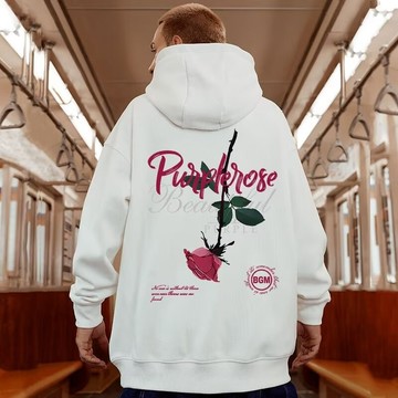 潮流連帽刷毛印花大學T 潮ins寬鬆刷毛款男港風青年連帽上衣 印花秋冬長T 加絨款情侶裝 帽T（DW2093)【壹號站】