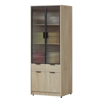 文創集 畢克爾2.5尺四門二抽鋁框書櫃-76x38x185cm免組