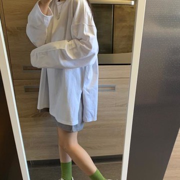 白色長袖t恤女寬松棉質內搭兩側開叉韓版百搭中長款打底衫女秋季