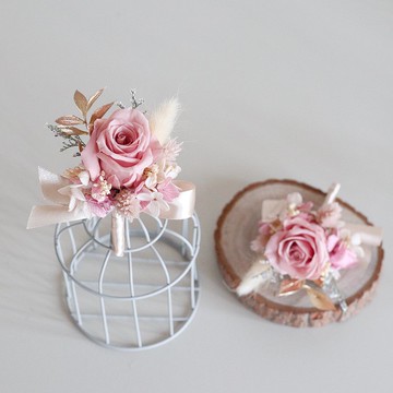 婚禮主婚人胸花-粉金色