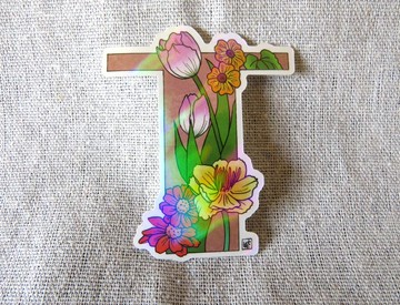 字母T - 極光花卉植物字母防水貼紙