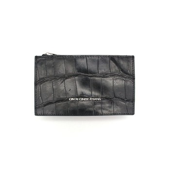 黑色鱷魚皮拉鍊短錢夾