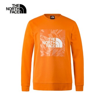 【特降】The North Face北面男款橘色舒適透氣大尺寸LOGO印花休閒長袖大學T｜88FTPCO