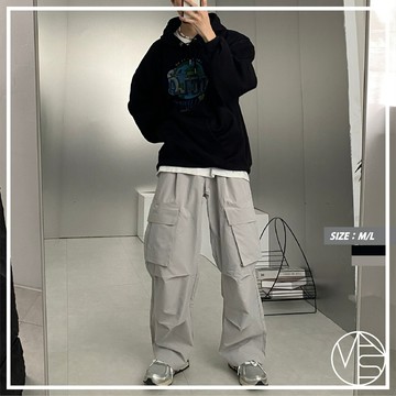 【MAST.STUDIO】 側口袋抓皺寬褲 尼龍褲 長褲 落地寬褲 工裝褲 休閒長褲 韓國男裝